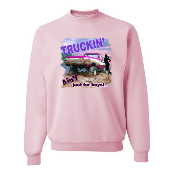 Wild Bobby, Truckin Ain't Just For Boys, Cars and Trucks, Unisex Crewneck Graphic Sweatshirt, Light Pink, Medium