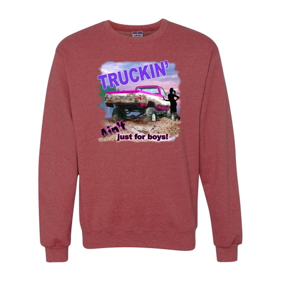 Wild Bobby, Truckin Ain't Just For Boys, Cars and Trucks, Unisex Crewneck Graphic Sweatshirt, Vintage Heather Red, Medium