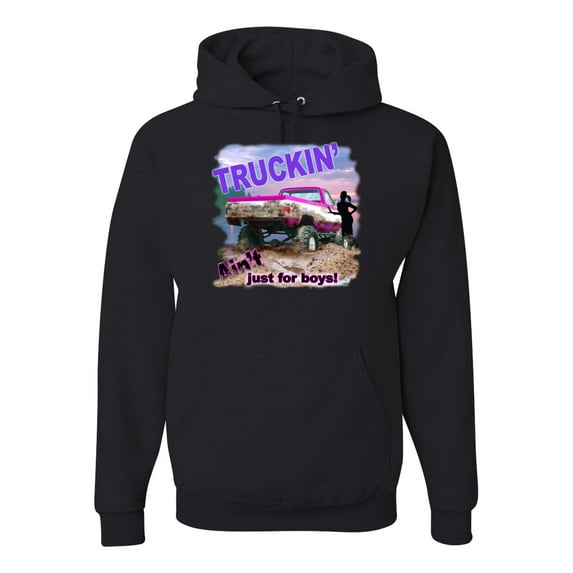Wild Bobby, Truckin Ain't Just For Boys, Cars and Trucks, Unisex Graphic Hoodie Sweatshirt, Black, Small