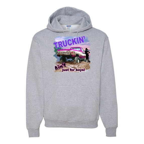 Wild Bobby, Truckin Ain't Just For Boys, Cars and Trucks, Unisex Graphic Hoodie Sweatshirt, Heather Grey, XX-Large