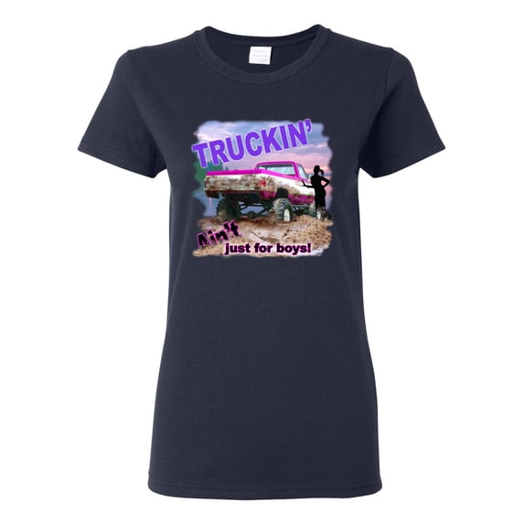 Wild Bobby, Truckin Ain't Just For Boys, Cars and Trucks, Women Graphic Tee, Navy, XX-Large