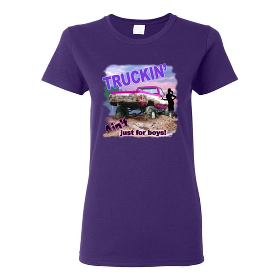 Wild Bobby, Truckin Ain't Just For Boys, Cars and Trucks, Women Graphic Tee, Purple, X-Large