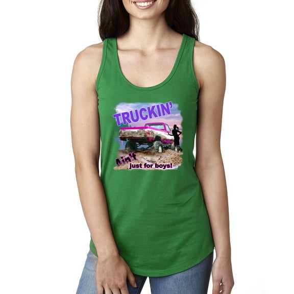 Wild Bobby, Truckin Ain't Just For Boys, Cars and Trucks, Women Racerback Tank Top, Kelly, Small