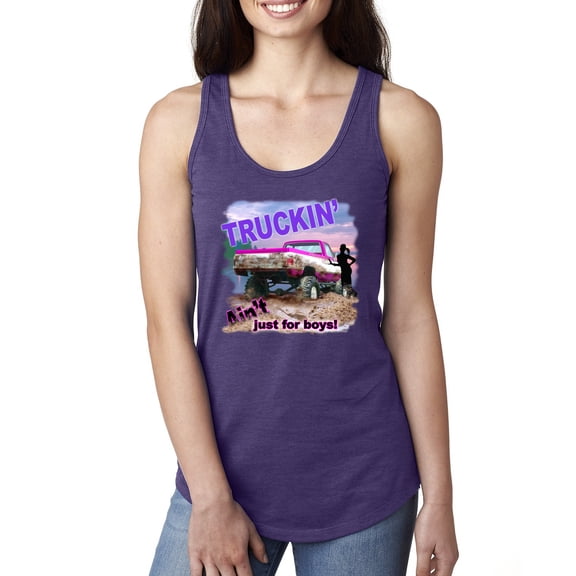 Wild Bobby, Truckin Ain't Just For Boys, Cars and Trucks, Women Racerback Tank Top, Purple Rush, Large