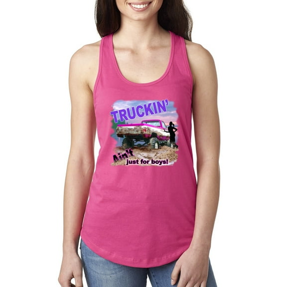 Wild Bobby, Truckin Ain't Just For Boys, Cars and Trucks, Women Racerback Tank Top, Raspberry, Medium