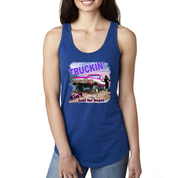 Wild Bobby, Truckin Ain't Just For Boys, Cars and Trucks, Women Racerback Tank Top, Royal, Large