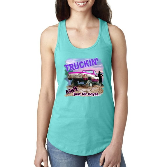 Wild Bobby, Truckin Ain't Just For Boys, Cars and Trucks, Women Racerback Tank Top, Tahiti Blue, Large