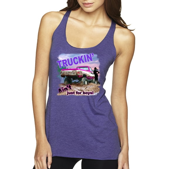 Wild Bobby, Truckin Ain't Just For Boys, Cars and Trucks, Women Tri-Blend Racerback Tank Top, Purple Rush, Medium
