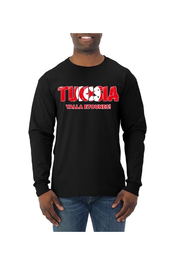 Tunisia Flag Pride Graphic Yalla Etounes Crescent | Unisex Novelty T-Shirt | Soccer Football Fan Gift for Men Women Unisex Men Long Sleeve Shirt