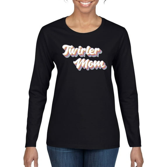 Wild Bobby Twirler Mom Girl Sports Women Graphic Long Sleeve Tee, Black, Small