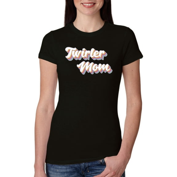 Wild Bobby Twirler Mom Girl Sports Women Slim Fit Junior Tee, Black, Small
