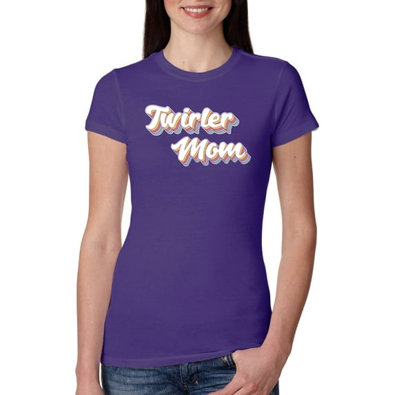 Wild Bobby, Twirler Mom Girl Sports Women Slim Fit Junior Tee, Purple Rush, Small