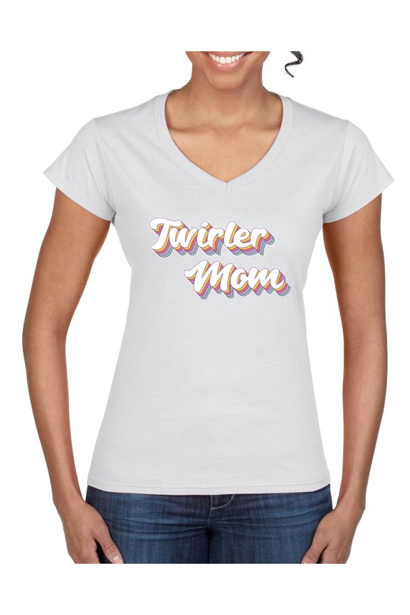 Twirler Mom Girl Sports Women Standard V-Neck Tee, White, XX-Large