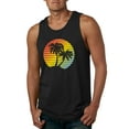 thumbnail image 1 of Wild Bobby, Two Coconut Palm Trees Beach Sunset | Mens Pop Culture Graphic Tank Top, Black, Small, 1 of 4