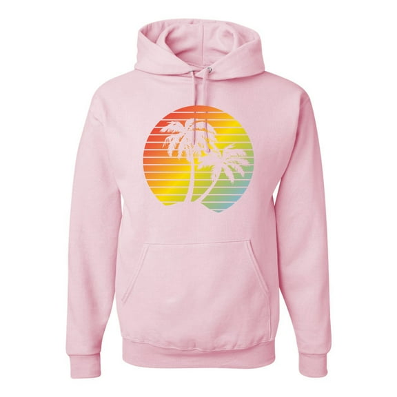 Wild Bobby, Two Coconut Palm Trees Beach Sunset | Mens Pop Culture Hooded Sweatshirt Graphic Hoodie, Light Pink, Large