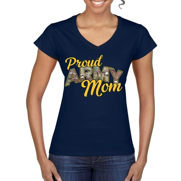 Wild Bobby U.S. Army Proud Mom Women Standard V-Neck Tee