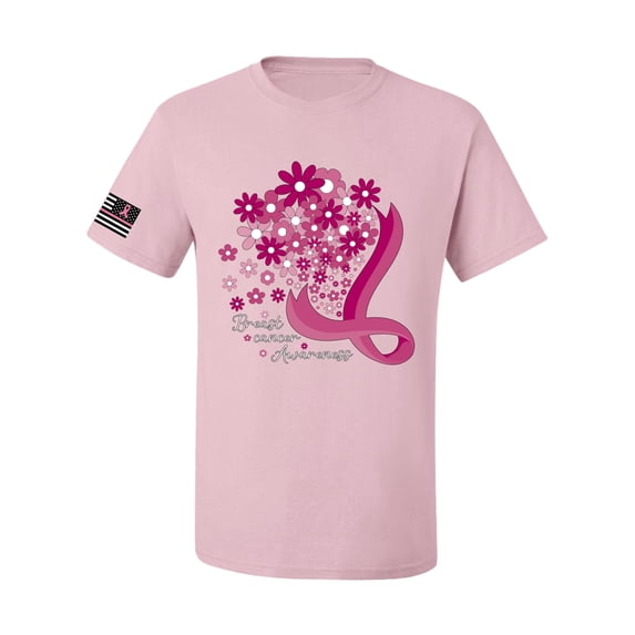 Wild Bobby US Flag Breast Cancer Awareness Flowers US Flag Breast Cancer Awareness Men Tee, Light Pink, X-Large