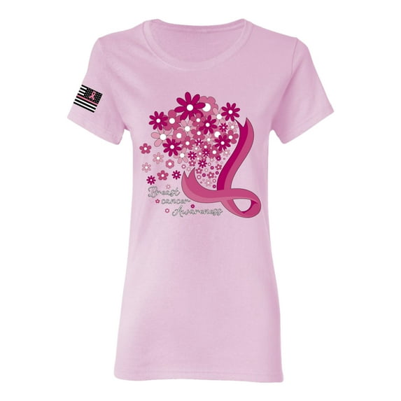 Wild Bobby US Flag Breast Cancer Awareness Flowers US Flag Breast Cancer Awareness Women Graphic Tee, Light Pink, 3X-Large
