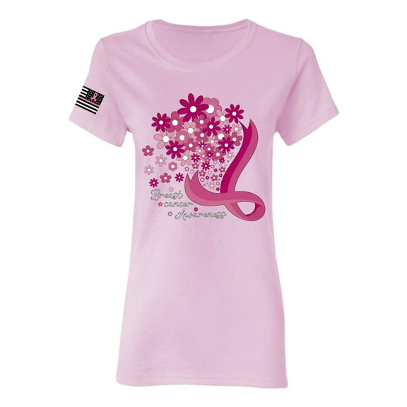 Wild Bobby US Flag Breast Cancer Awareness Flowers US Flag Breast Cancer Awareness Women Graphic Tee, Light Pink, Large