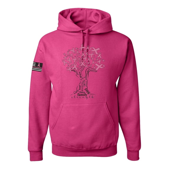 Wild Bobby US Flag Breast Cancer Awareness Pink Tree Words of Encouragement US Flag Breast Cancer Awareness Unisex Hoodie Sweatshirt, Fuschia, 3X-Large