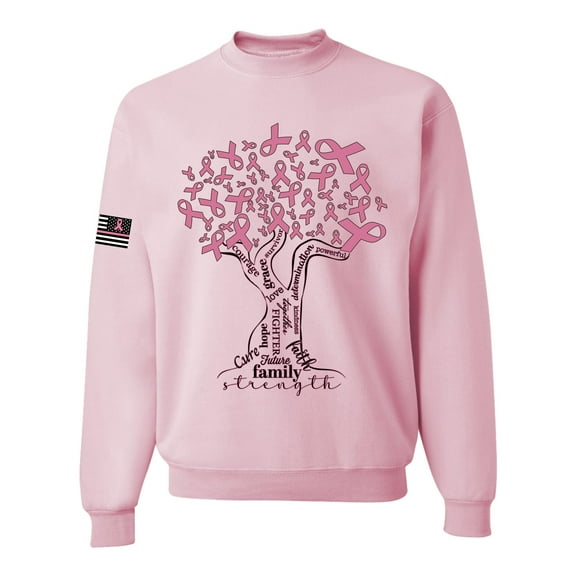 Wild Bobby US Flag Breast Cancer Awareness Pink Tree Words of Encouragement US Flag Breast Cancer Awareness Unisex Crewneck Sweatshirt, Light Pink, X-Large