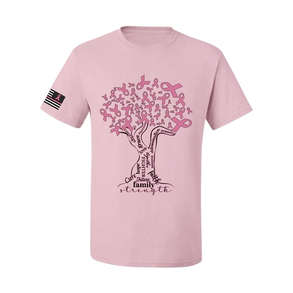 Wild Bobby US Flag Breast Cancer Awareness Pink Tree Words of Encouragement US Flag Breast Cancer Awareness Men Tee, Light Pink, Medium