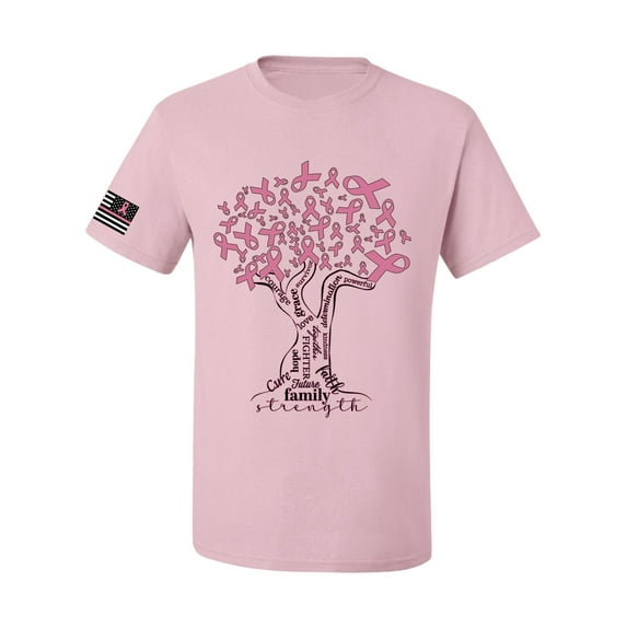 Wild Bobby US Flag Breast Cancer Awareness Pink Tree Words of Encouragement US Flag Breast Cancer Awareness Men Tee, Light Pink, Medium