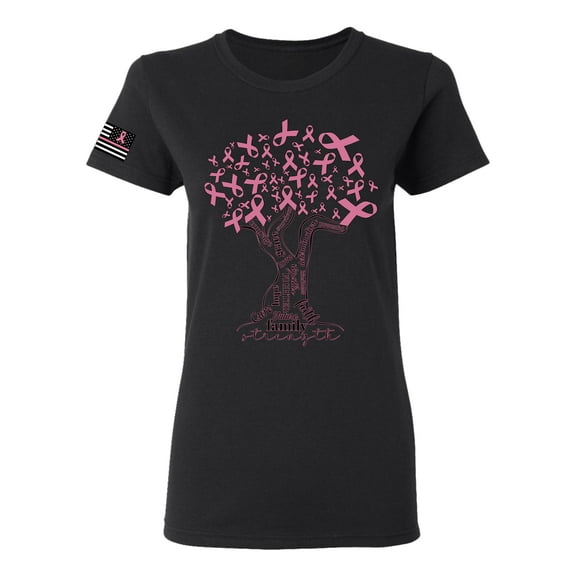 Wild Bobby US Flag Breast Cancer Awareness Pink Tree Words of Encouragement US Flag Breast Cancer Awareness Women Graphic Tee, Black, X-Large
