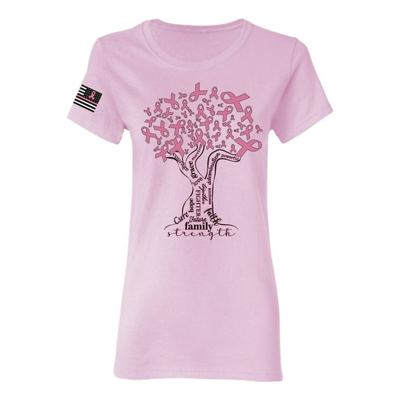Wild Bobby US Flag Breast Cancer Awareness Pink Tree Words of Encouragement US Flag Breast Cancer Awareness Women Graphic Tee, Light Pink, Large