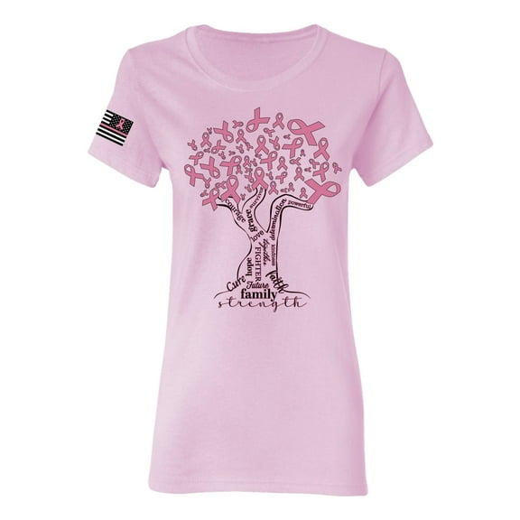Wild Bobby US Flag Breast Cancer Awareness Pink Tree Words of Encouragement US Flag Breast Cancer Awareness Women Graphic Tee, Light Pink, Medium