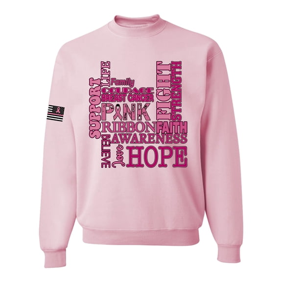 Wild Bobby US Flag Breast Cancer Awareness Words of Encouragement Distressed US Flag Breast Cancer Awareness Unisex Crewneck Sweatshirt, Light Pink, XX-Large