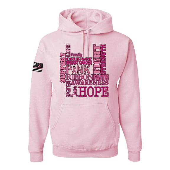 Wild Bobby US Flag Breast Cancer Awareness Words of Encouragement Distressed US Flag Breast Cancer Awareness Unisex Hoodie Sweatshirt, Light Pink, Small