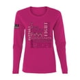thumbnail image 1 of Wild Bobby US Flag Breast Cancer Awareness Words of Encouragement Distressed US Flag Breast Cancer Awareness Women Graphic Long Sleeve Tee, Fuschia, XX-Large, 1 of 5