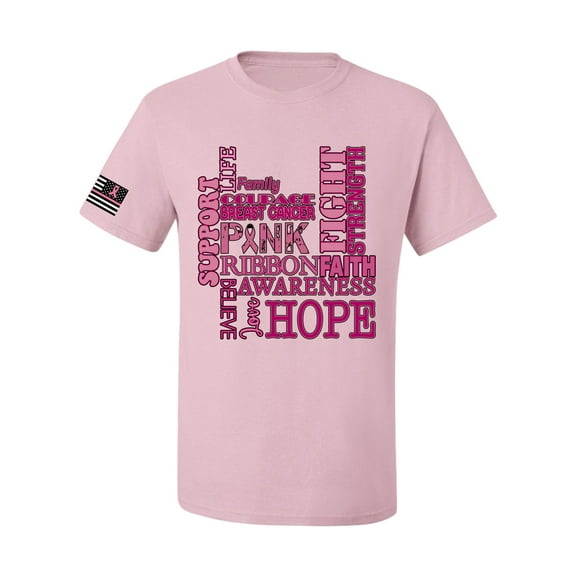 Wild Bobby US Flag Breast Cancer Awareness Words of Encouragement Distressed US Flag Breast Cancer Awareness Men Tee, Light Pink, XX-Large