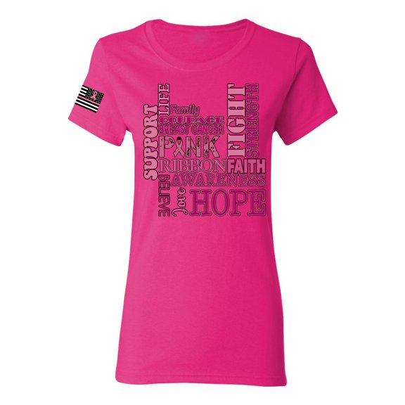 Wild Bobby US Flag Breast Cancer Awareness Words of Encouragement Distressed US Flag Breast Cancer Awareness Women Graphic Tee, Fuschia, 3X-Large