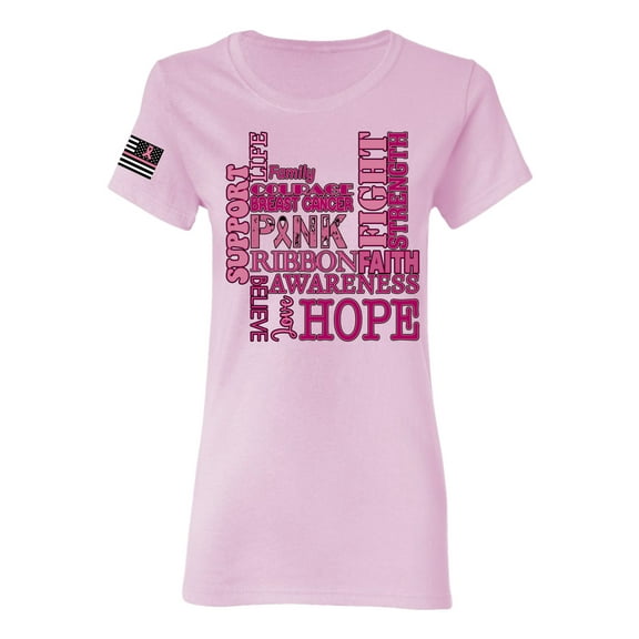 Wild Bobby US Flag Breast Cancer Awareness Words of Encouragement Distressed US Flag Breast Cancer Awareness Women Graphic Tee, Light Pink, Medium