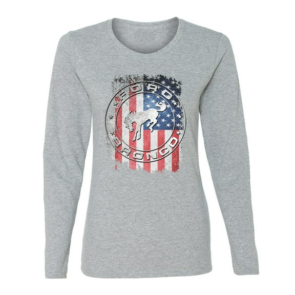 Wild Bobby US Flag Ford Bronco Women Graphic Long Sleeve Tee