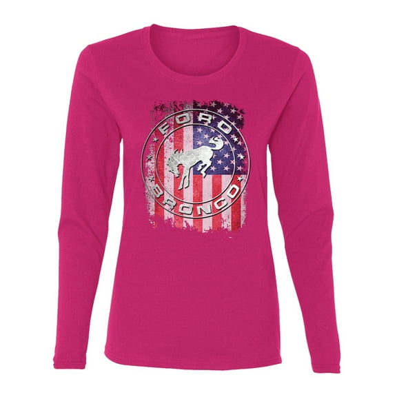 Wild Bobby US Flag Ford Bronco Women Graphic Long Sleeve Tee