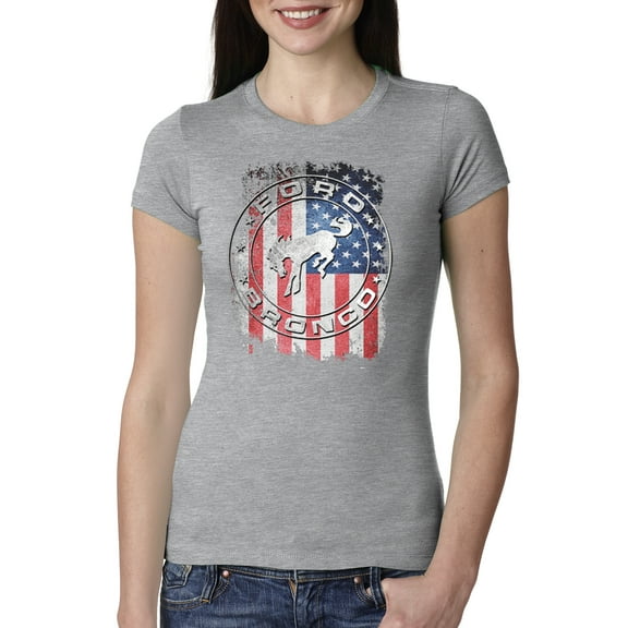 Wild Bobby US Flag Ford Bronco Women Slim Fit Junior Tee