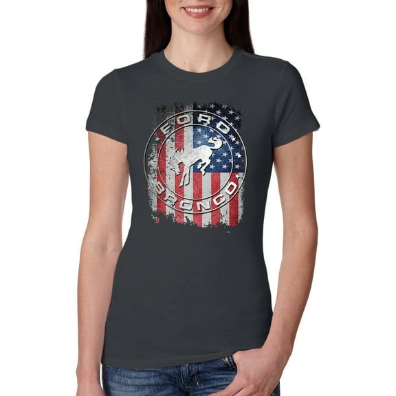 Wild Bobby US Flag Ford Bronco Women Slim Fit Junior Tee
