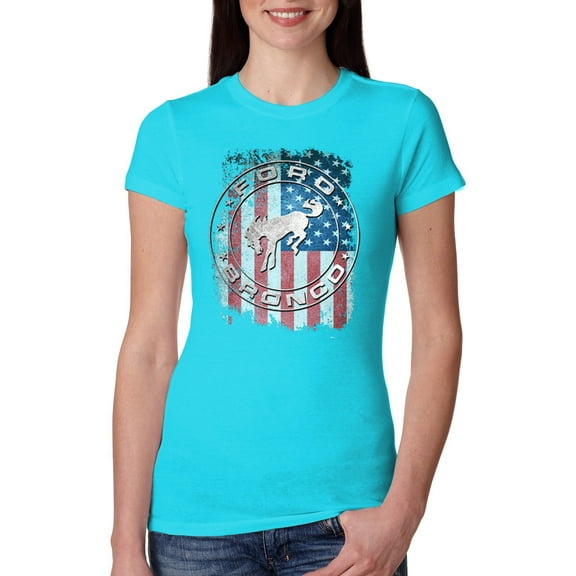 Wild Bobby US Flag Ford Bronco Women Slim Fit Junior Tee