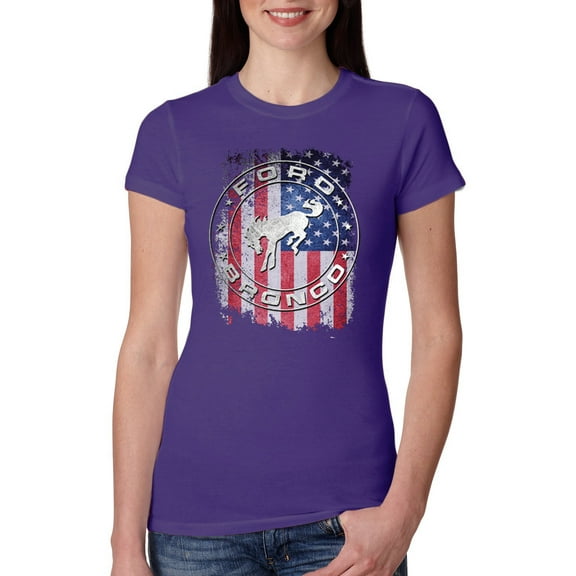 Wild Bobby US Flag Ford Bronco Women Slim Fit Junior Tee