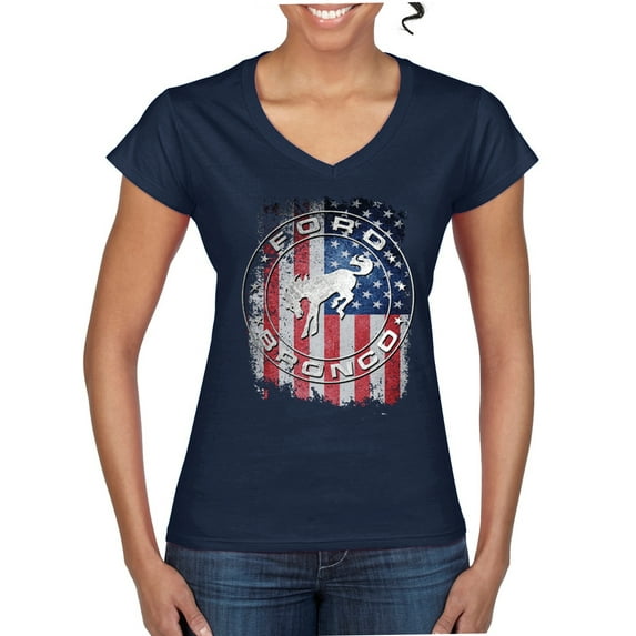 Wild Bobby US Flag Ford Bronco Women Standard V-Neck Tee