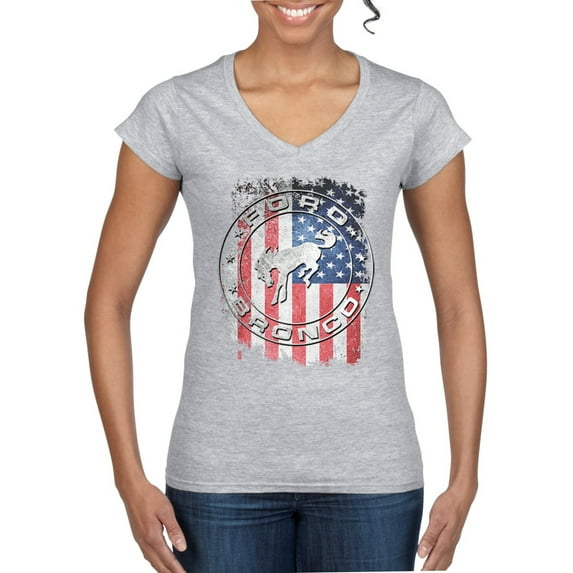 Wild Bobby US Flag Ford Bronco Women Standard V-Neck Tee