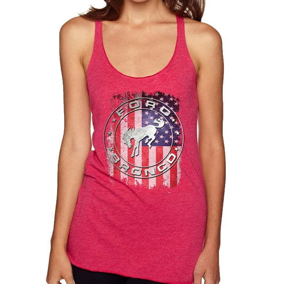 Wild Bobby US Flag Ford Bronco Women Tri-Blend Racerback Tank Top