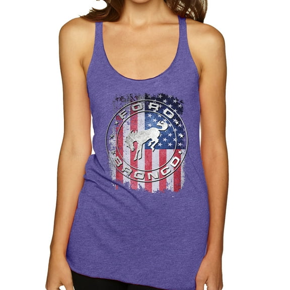 Wild Bobby US Flag Ford Bronco Women Tri-Blend Racerback Tank Top
