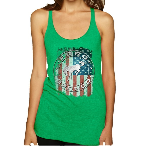 Wild Bobby US Flag Ford Bronco Women Tri-Blend Racerback Tank Top
