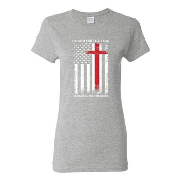 Wild Bobby US Flag I Stand for the Flag And Kneel For The Cross Women Graphic Tee