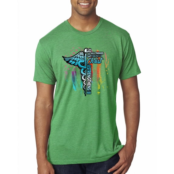 Wild Bobby, US Flag Philippians 4:13 I Can Do All Things Through Christ, Inspirational Christian, Men Premium Tri Blend Tee, Envy, Medium
