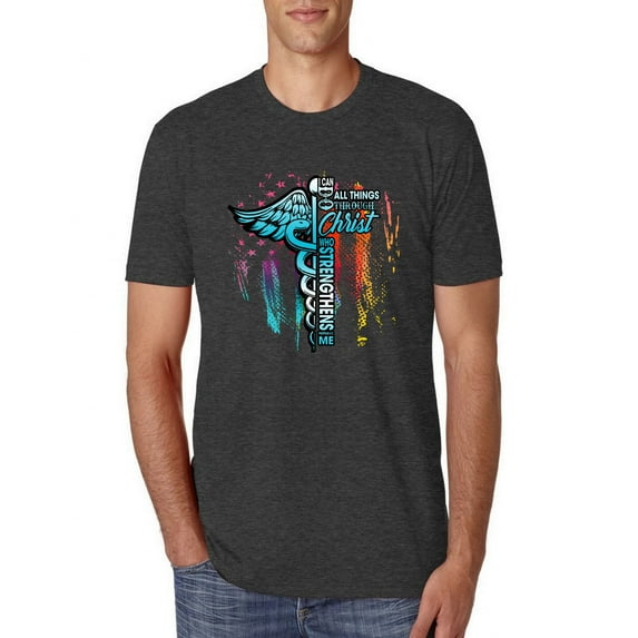 Wild Bobby, US Flag Philippians 4:13 I Can Do All Things Through Christ, Inspirational Christian, Men Premium Tri Blend Tee, Vintage Black, Small